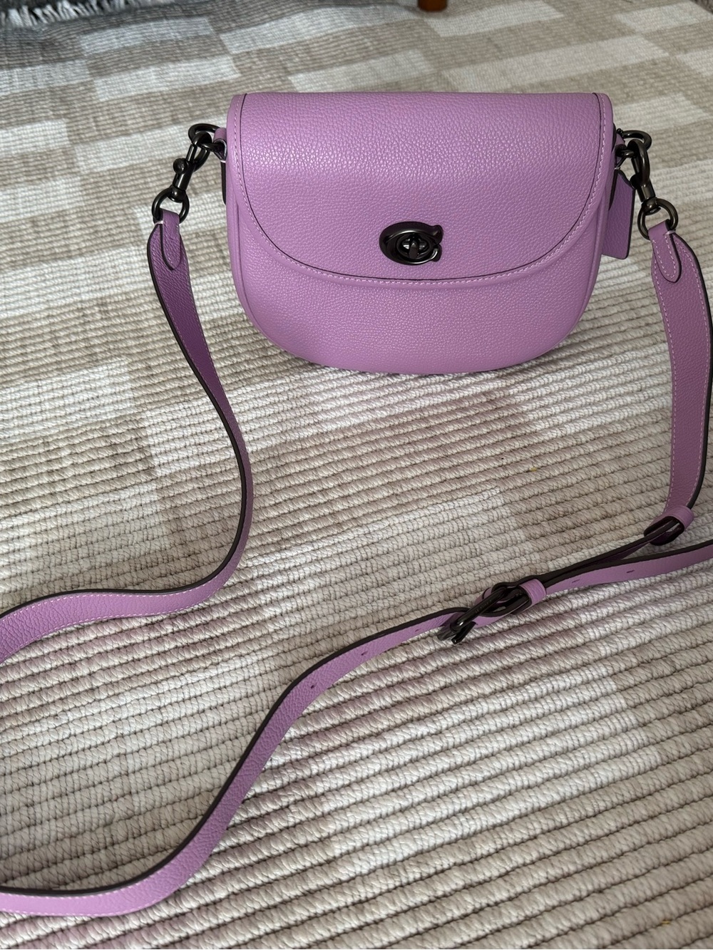 Coach Lilac Pebbled Leather Turnlock Crossbody Willow Saddle Bag